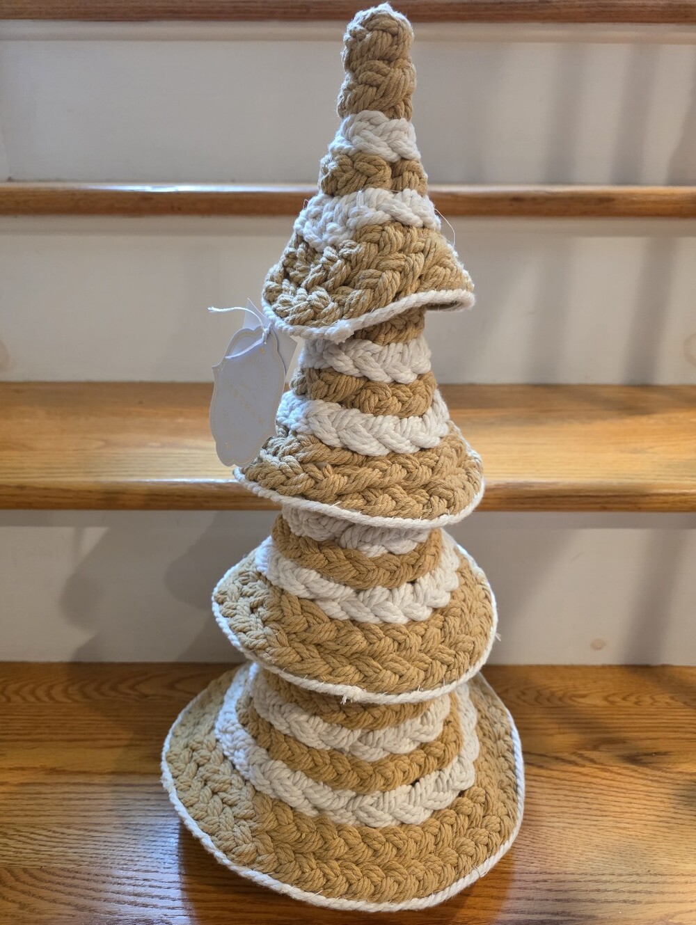 Handwoven Beige and White Striped Holiday Tree  NWT 20" Tall